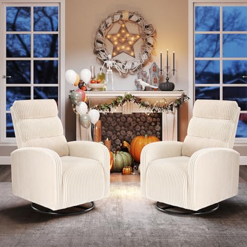 Image of DUMOS 360 Swivel Nursery Chair, Comfy Chair for Bedroom, Rocking Chair with Thickened Seat Cushion, High Back Sofa Chairs for Living Room, Nursery Room and Reading Room, Beige