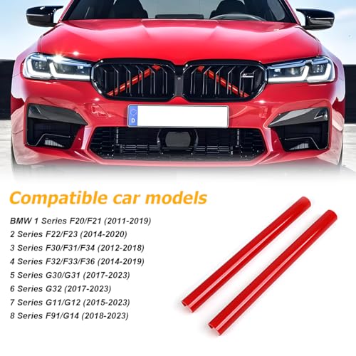 Image of HZEL Car Grill Inserts Trims, Vehicle Inserts Stripes, Automotive V Brace Wrap Covers Exterior Decoration Accessories, Compatible with 1-8 Series F20 F22 F30 F32 G30 G32 G11 (Red)