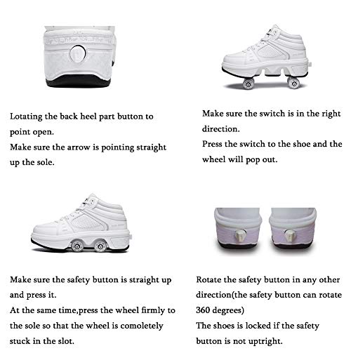 KOFUBOKE Tênis de skate unissex Deformation Roller Skate tênis de caminhada de fileira dupla com rod