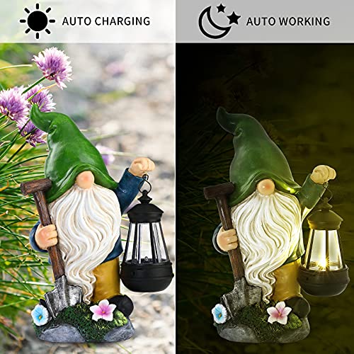 Aismio Garden Gnome Statue With Solar Lights, Large Garden Statue And Sculpture With Lantern, Funny Resin Gnome Garden Figurines For Outdoor Patio Lawn Yard Decor 13 Inch Ornament Gift(Shovel) #TOP5