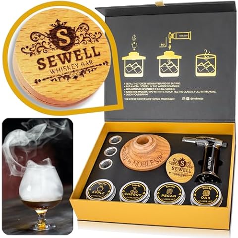 NobleSip Whiskey Cocktail Smoker Kit 𝗣𝗘𝗥𝗦𝗢𝗡𝗔𝗟𝗜𝗭𝗘𝗗, All in 1 case to Smoke Any Drink, Old Fashioned, Bourbon, Scotch. NOBLESIP Smoky in Designer Gift Box. A Great Custom Name Home bar Gift Cover