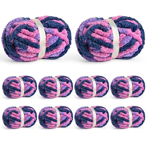 10 Pack Jumbo Chunky Yarn for Hand Knitting Fluffy Chunky Chenille Yarn for Crocheting Variegated Chunky Knit Baby Blanket Yarn 240 yds /70.5 oz Super Bulky Yarn(Vibrant Purple)