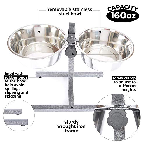Iconic Pet 20-Cup Adjustable Stainless Steel Pet Double Diner, 160-Ounce #TOP1