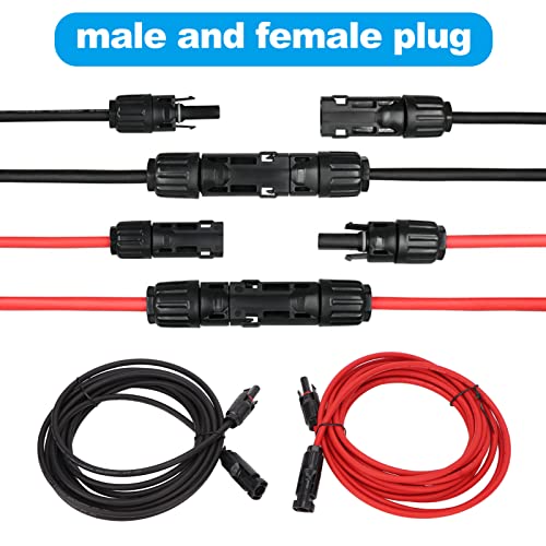 12AWG Cabo de extensão de um par Vermelho e Preto para painéis solares com conectores fêmea e macho,