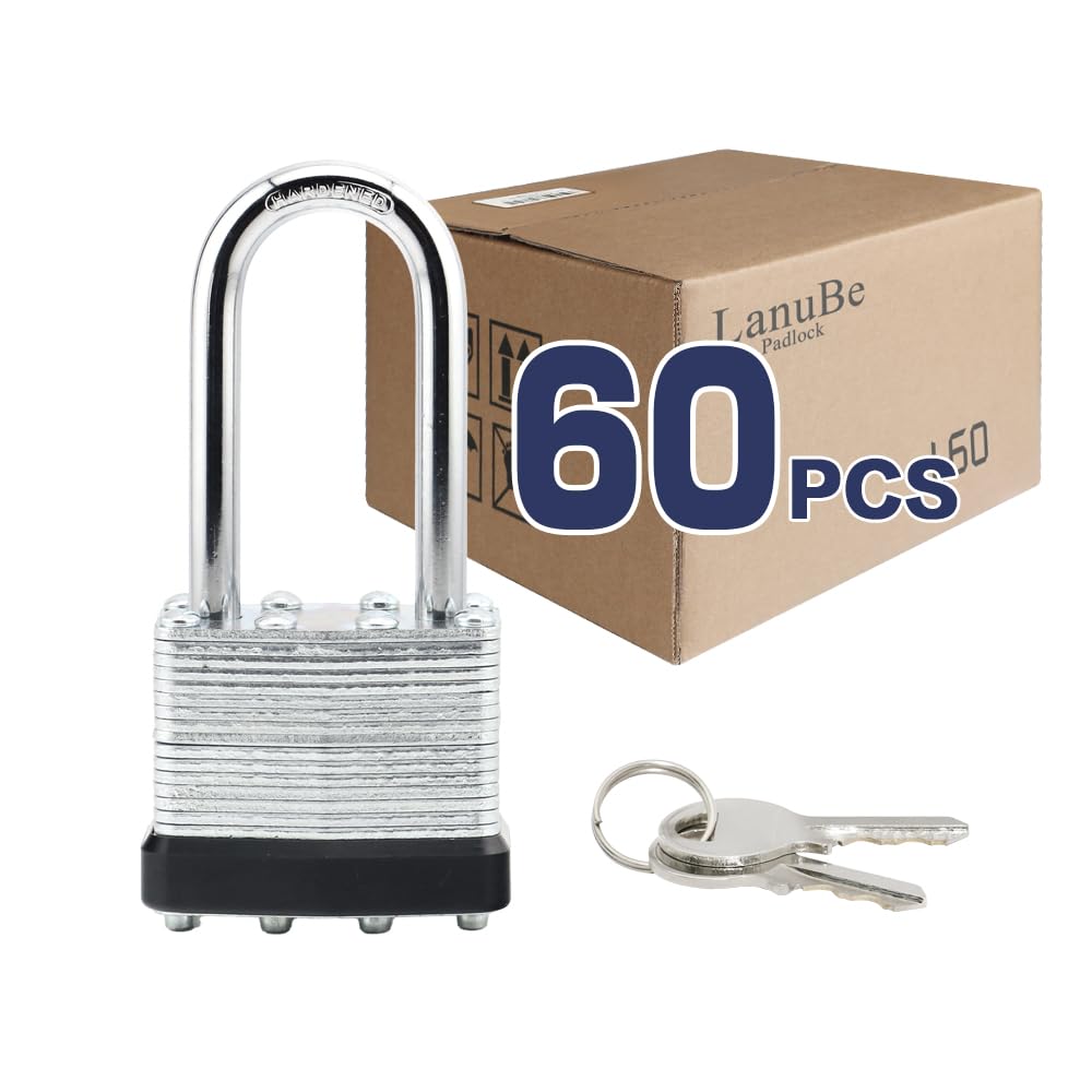 LanuBe Laminated Keyed Alike Padlock 60 Pack 1.6-in Wide Long Shackle