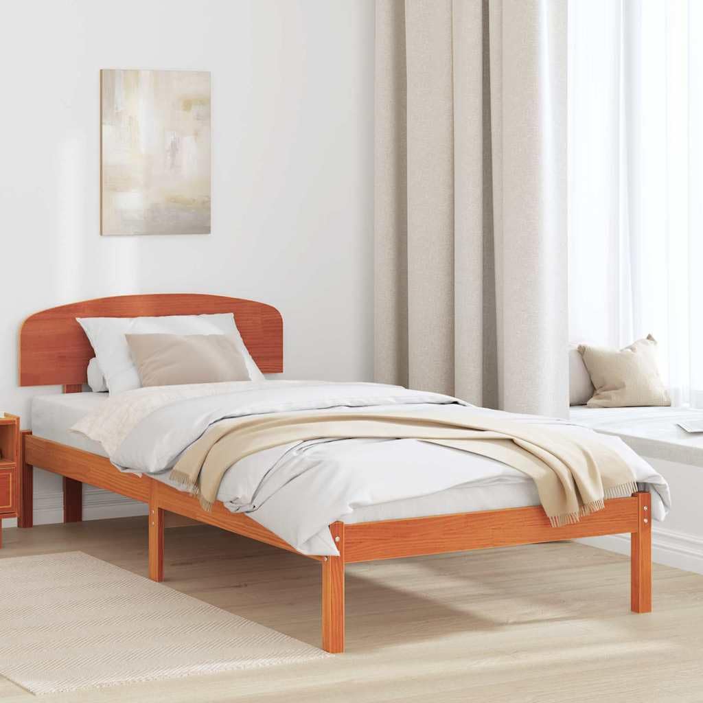 vidaXL Estructura de Cama con cabecera Marrón Cera 75 x 190 cm, Cama de Madera de Pino Moderna, con Cabecero, Fácil Montaje, Muebles Minimalistas para Tu Dormitorio