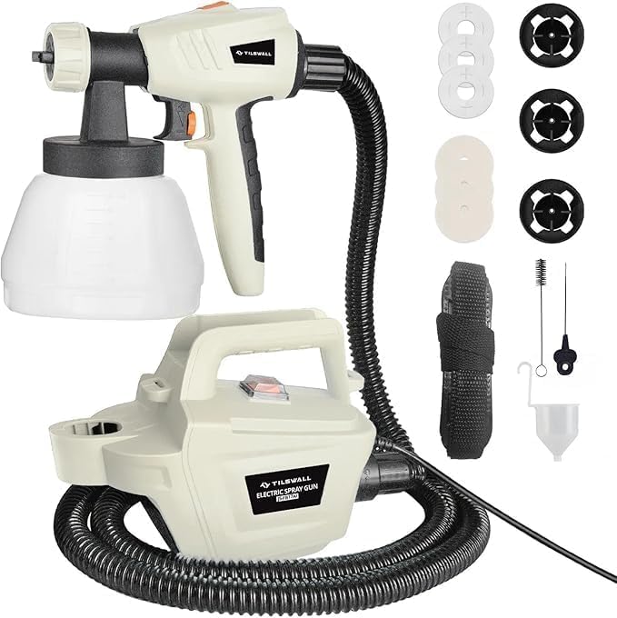 Tilswall 800W Farbsprühsystem HVLP Lackierpistole Elektrisch,Blau | Geteiltes Design, 3 Düsen & Muster, Durchfluss Regelbar, 1300 ml,Leicht zu Reinigen, für Wandfarbe Decken Möbel Zäune