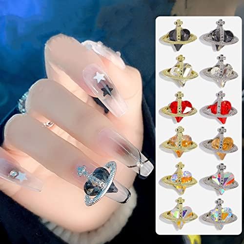 3D Planet Nail Charms - 24pcs Heart Planet Nail Art Rhinestones | Shiny Crystal Jewels for Glamorous Nail Decorations | DIY Nail Art Design Supplies