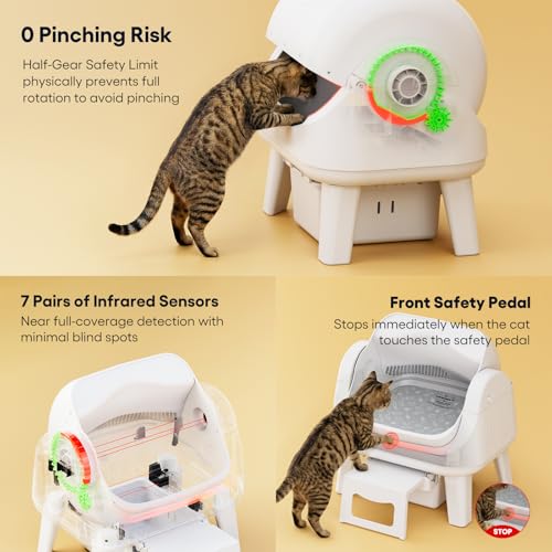 Image of PetPivot Open Top Self Cleaning Cat Litter Box, Automatic Litter Box with 7 Pairs of Safety Sensors, Anti-Pinch Protection and Easy Access Step for Senior Cats, White