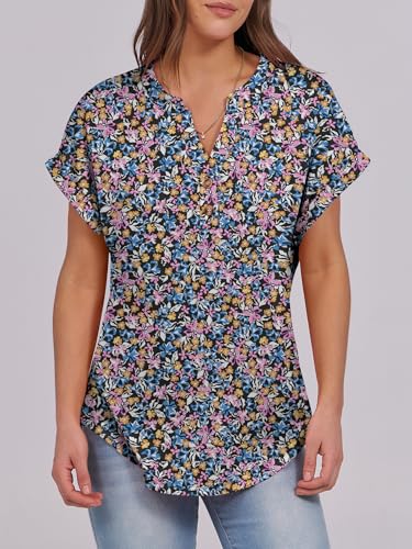 Image of ANRABESS Womens Short Sleeve Henley Tops V Neck Dressy Casual Blouses Summer Trendy Tee Shirts 2026 Vacation Fashion Clothes