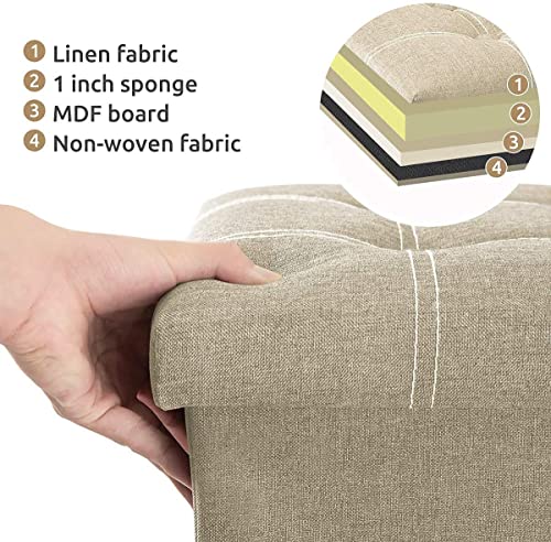 Image of Folding Storage Ottoman cube storage Sofa Bench Storge Organizer & Footrest stool for Bedroom, Living Room, Office Seat Sofa (Medium (38 x 38 x 38 CM), Beige)