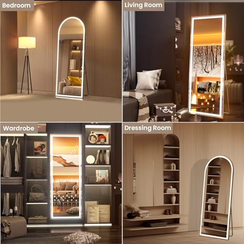 Image of Pertetey 75x28 Inch LED Full Length Mirror with Lights, White Frame Dimmable & 3 Color Modes Floor & Wall Mounted Long Mirror