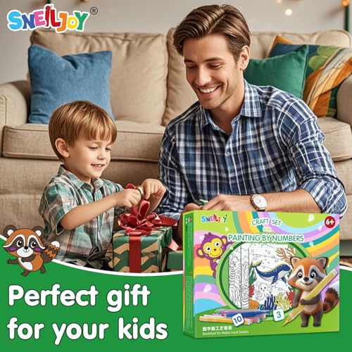 Image of SNEILJOY 3 Packs Paint by Numbers Kit for Kids Ages 4-12 | Framed Canvas, DIY Acrylic Painting Art Set, For Home Decor