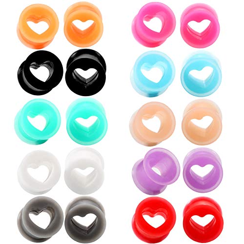 Walbest Plugue de orelha 1 peça unissex em forma de coração de silicone, alargador de túnel, piercin