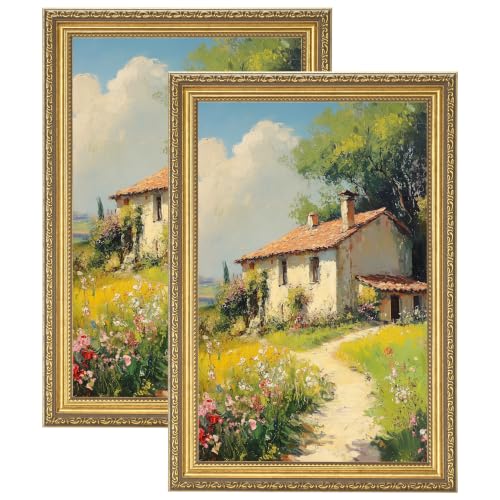 Image of eletecpro 11x17 Picture Frames Set of 2 with Clear Acrylic Cover, Gold | Ornate Vintage Gold Photo Frames Display 11x17 Photo for Home Wall Decor