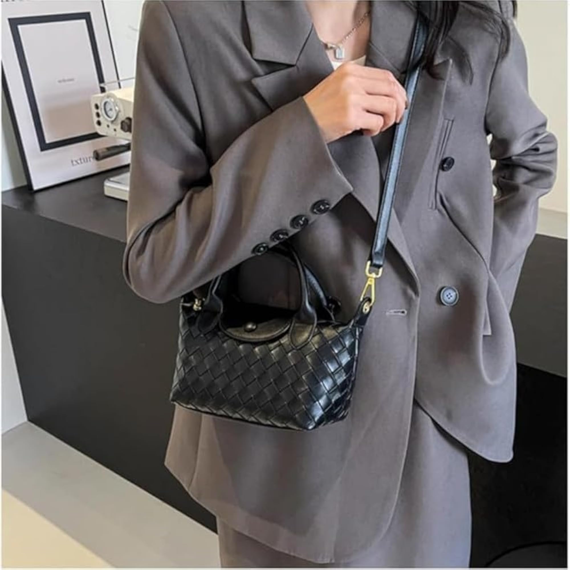 Small Woven Leather Handbag for Women, Lightweight Mini Design