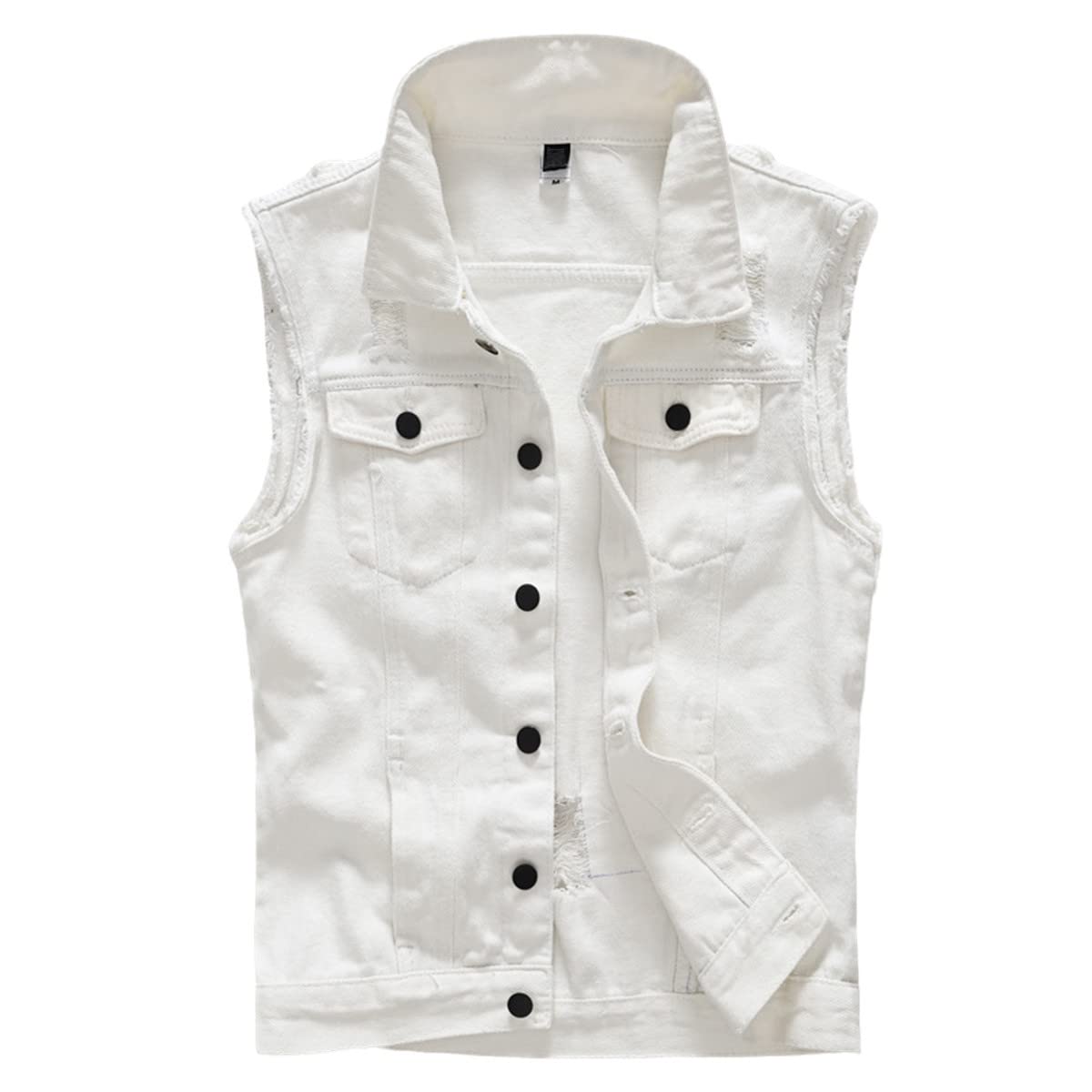 Gilet in denim da donna senza maniche casual gilet primavera denim giacca strappata slim giacca denim gilet, R011, 5XL
