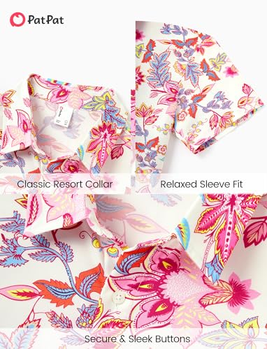 Image of PATPAT Family Hawaiian Matching Outfits - Mommy and Me Vacation Outfits | Halter Sundresses and Button Down Shirts,Caribbean Vacation Summer Tropical Outfits,Hawaiian Boho Tropical Floral Printed