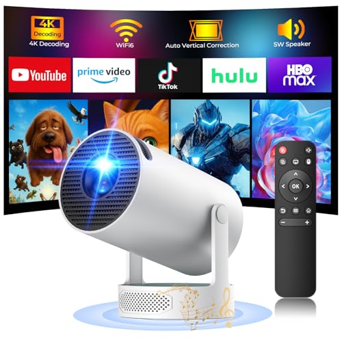 Mini Projector with WiFi and Bluetooth, 4K Projector with 5W Soundbase Speaker, Portable Projector...