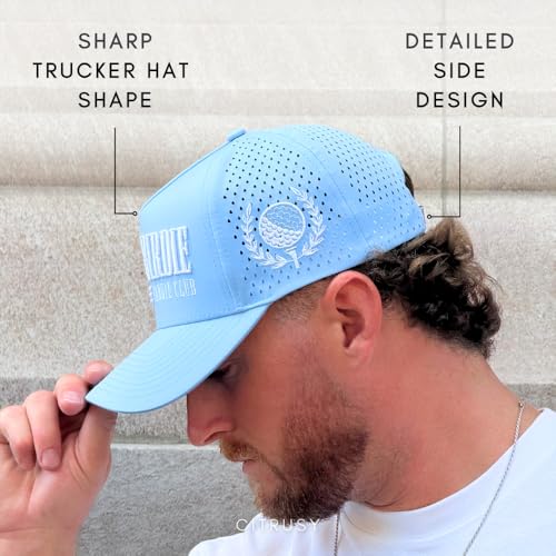 Image of CITRUSY Athletic Trucker Golf Hat | Performance Mens 5 Panel Cap | Cool Breathable Waterproof Workout Running Snapback