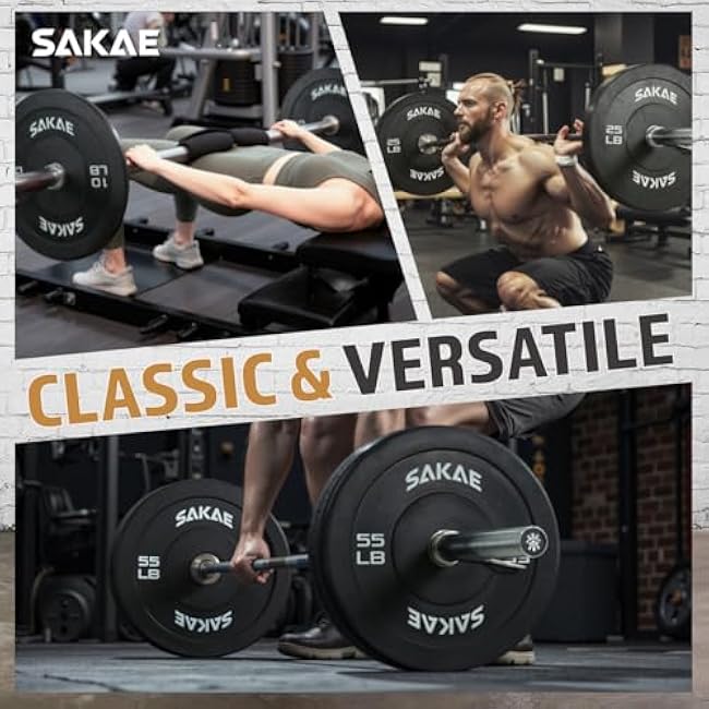SAKAE Olympic Rubber Bumper Plates, 2-Inch Weight Plate Set with Steel Hub, Ideal for Weightlifting, CrossFit, Strength Training & Home Gym Workout, Available in Single, Pair & Sets, Multiple Sizes