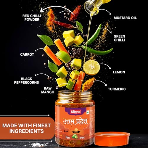 Image of Nilon's Uttam Pradesh Mixed Pickle (500g) Homemade Aachar | Spicy & Tangy Pickle in Authentic UP Style with Raw Mango, Lemon, Carrot,Mustard Oil & Spices Mixed with No Added Artificial Colour