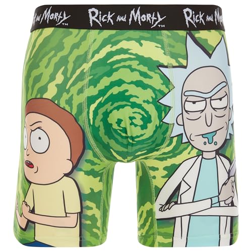 Mens Boxer Briefs - Rick and Morty Cotton Lined Crotch No Fly Underwear Boxers for Men with Support Pouch (S-XL)