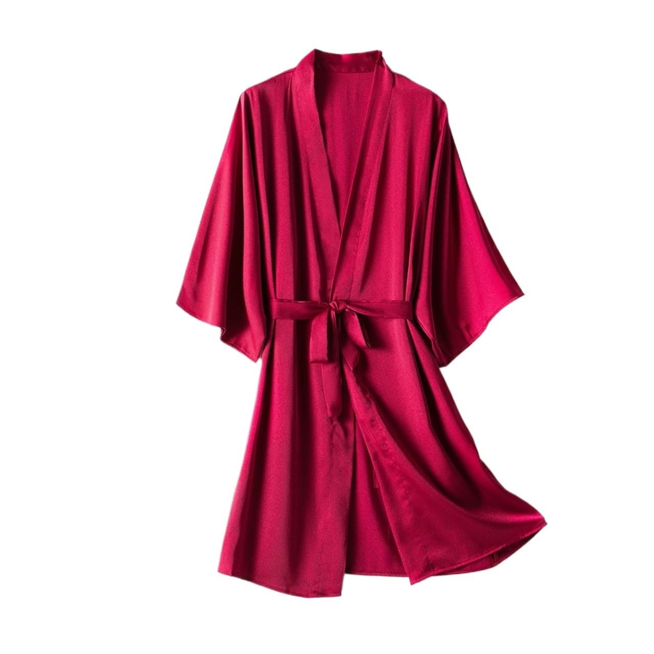 Bata de satén para Mujer, Albornoz de Mujer Bata baño satén Seda Multicolor Varios tamaños(Red,XL)
