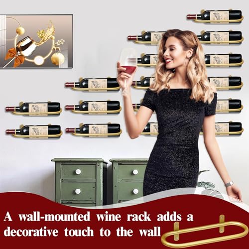 Image of Wine Rack Wall Mounted for 8 Wine Bottles, Metal Wall Hanging Wine Holder Storage, Wine Organizer Shelf for Kitchen Dining Room Bar (Golden-9Pcs)
