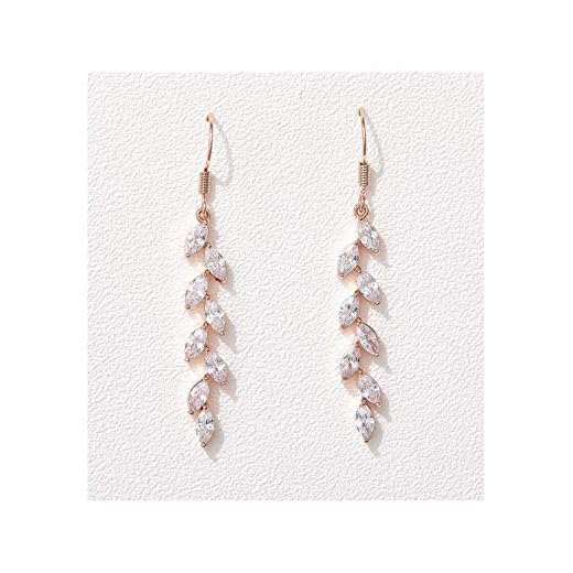 SWEETV Rose Gold Marquise Wedding Dangle Earrings for Brides Birdesmaid, Crystal Long Bridal Earrings for Women Prom
