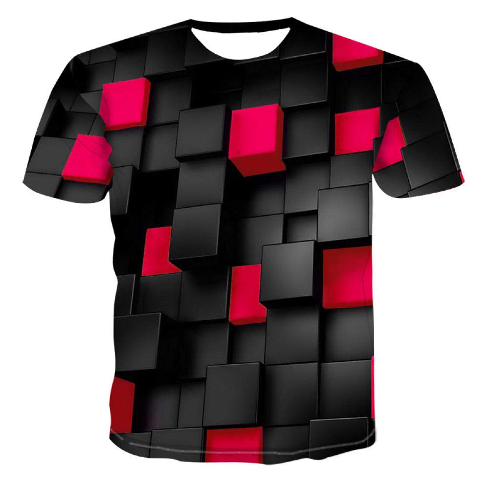 SunxciastSummer T-Shirt Mens Geometric 3D Three-Dimensional Pattern Digital Printing T-Shirt Male Short Sleeve Slim Fit Tops Tees,L