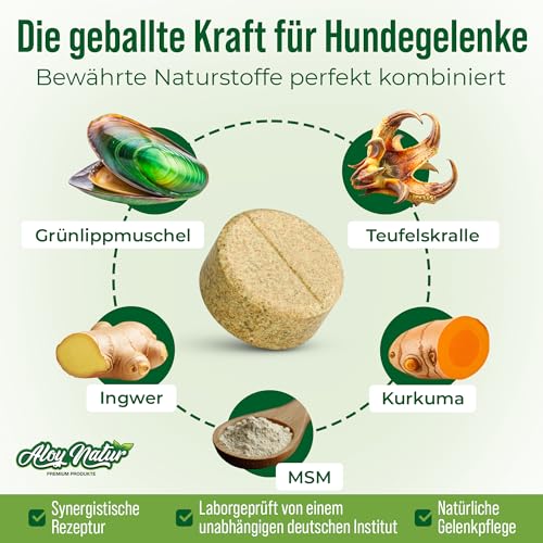 Gelenktabletten Hund | 150 Tabletten reichen für bis zu 10 Monate | hoher Grünlippmuschel Anteil in Vollfett-Qualität, Teufelskralle & MSM | Gelenktabletten für Hunde | stärken die Gelenkfunktion