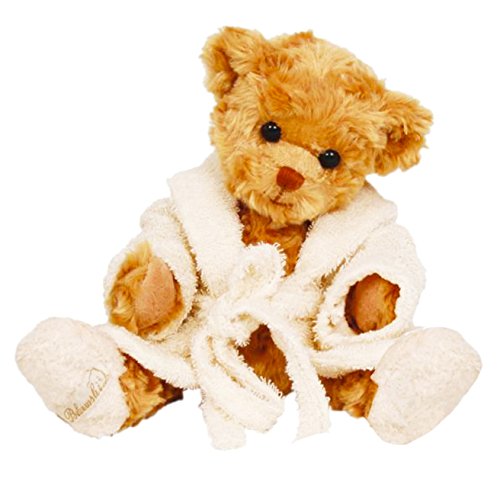 Preisvergleich Produktbild Lashuma Premium Kuscheltier Bär im Bademantel, Teddy Mr. Bukowski Braun, Designer Plüschtier Bärchen Größe: 30 cm