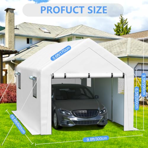 Image of Jocoevol 10x20 FT Enclosed Carport with Roll-up Windows, Removable Sidewalls & Doors and Sandbags for Car Boat Truck Motorcycle, White
