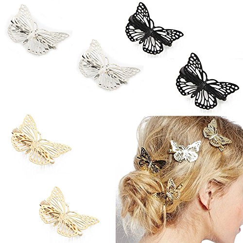 Fireboomoon Pack of 6 Hollow Metal Butterfly Hair Clip Clamps Hairpin Hair Accessories (Gold, Sliver, Black) Bobby Pins,Girls Hair Accessories,Butterfly Clips,Butterfly Hair Clip,Girls Hair Clips