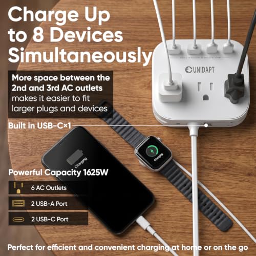 Image of UK European Plug Adapter, Unidapt US to Europe Power Strip for EU /UK /US with Built in USB C Cord and 4 USB Ports, 3 AC Outlets, Wall Mountable, 5ft Extension Cord, for Travel Cruise Ship Home