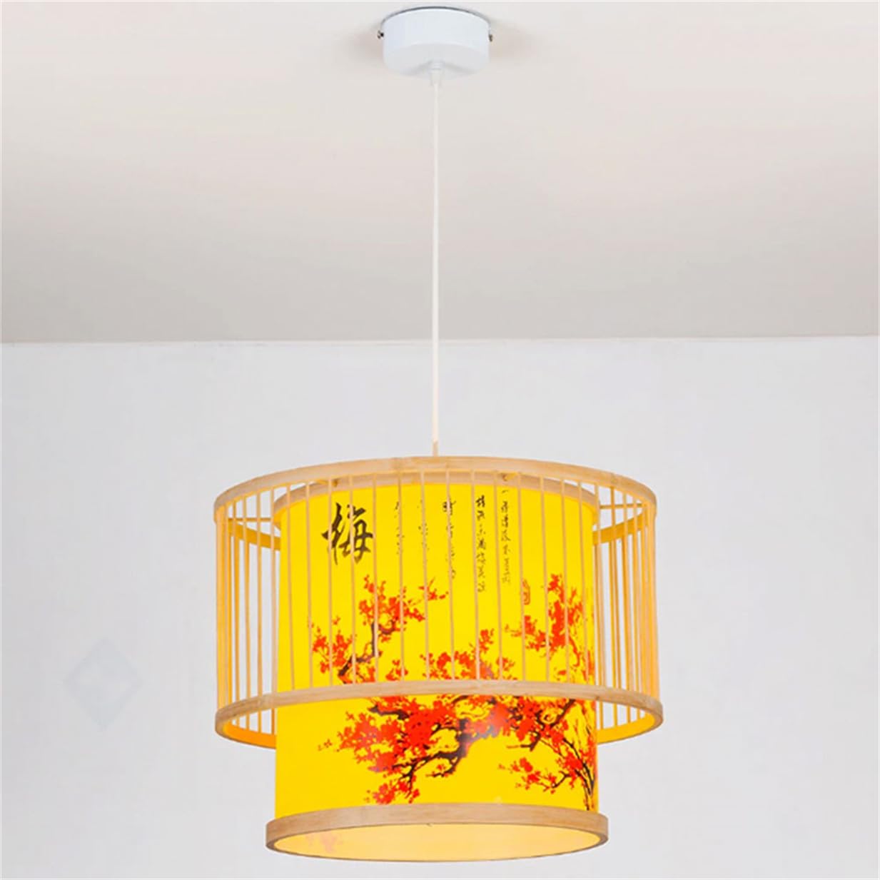 LQZCXMF Restaurant Zen Style Chandelier 1-Lights Boho Bamboo Cage Lantern 15.7" Rustic Bamboo Basket Farmhouse Light Fixtures Natural Wicker Lamp Shade for Bedroom, Dining Living, Entryway, Foyer