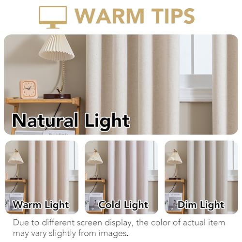 Image of H.VERSAILTEX Linen Curtains 100% Blackout Curtains for Bedroom 102 inch Long Full Light Blocking Nature Linen Blended Window Curtains for Living Room Nickel Grommet (2 Panels, Heathered Natural)