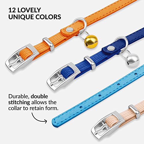 Image of Soft Leather Cat Collar with Safety Elastic Strap- Light Blue