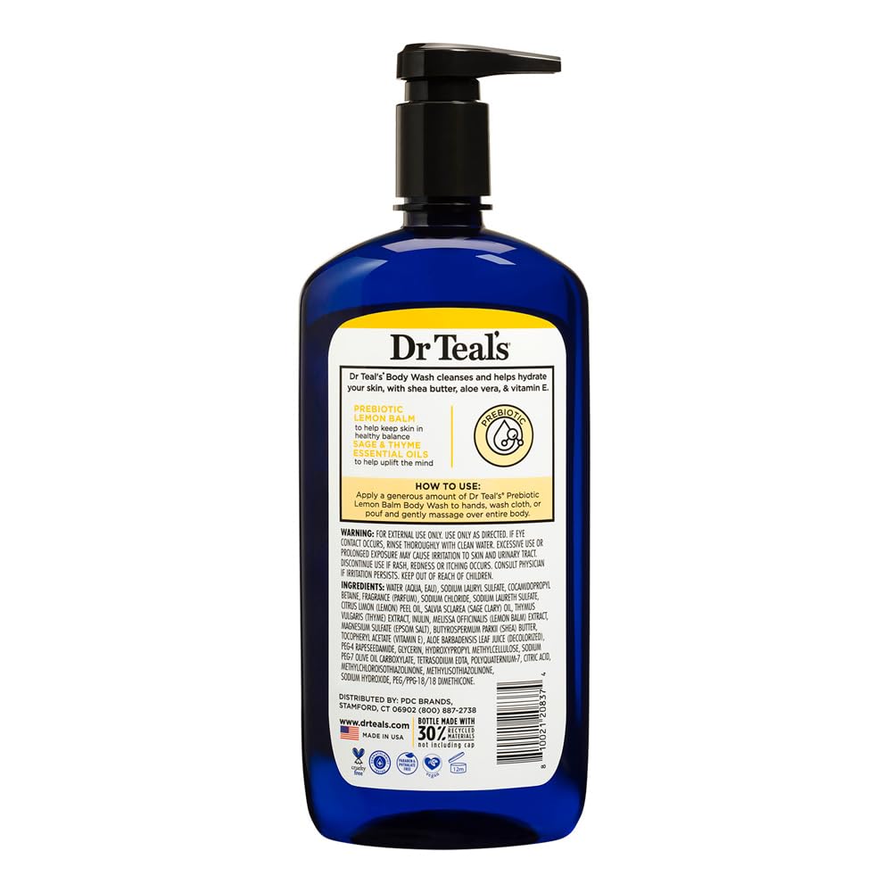 Dr Teal's Body Wash with Prebiotic Lemon Balm, Sage & Thyme Essential Oils, Magnesium, 24 fl oz, 2 Pack