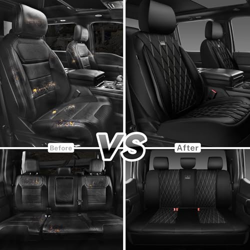 Image of CAR PASS Thick Foam 3D Mesh Leather Car Seat Covers Full Set, Luxury Breathable Premuim Faux Leather Automotive Seat Covers, Airbag Compatible Universal Fit for Most Sedan Van Truck SUV, Pure Black