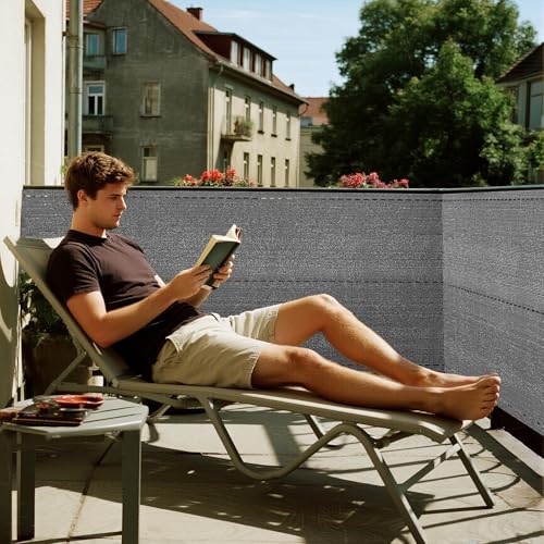 Soontrans Balkonverkleidung Zaunblende 1 x 10 m, Schatten Sichtschutz Seelenfrieden, Schattiernetz aus HDPE, Blickdicht UV-Schutz, Balkonbespannung mit Kabelbinder für Gitter Geländer Zaun (Grau)