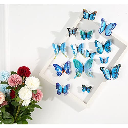 24Pcs Butterfly Wall Stickers 3D Blue Butterflies Wall Decals For Home Living Room Bedroom Wall Diy Decoration, 12 Style 4 Size Butterfly Removable Mural Wall Art Magnet Stickers #TOP2