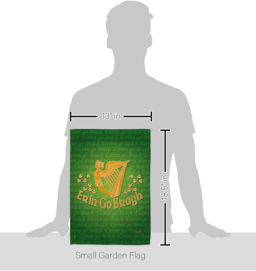 Erin Go Bragh Garden Flag - Set Wall Holder Spring St Patrick Shamrock Leprechaun Lucky Coin Holiday March Irish Clover - House Decoration Banner Small Yard Gift Double-Sided Made In USA 13 X 18.5