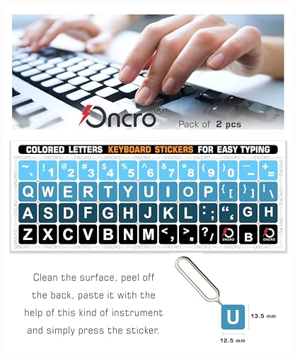 Image of Pack of 2, Large English Keyboard Stickers Big Letter Alphabet Typing US English Language Replacement Stickers for Laptop PC Desktop Computer Black Lettering Water Proof (Blue Gradient)