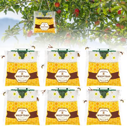 6 Pack Disposable Wasp Traps Outdoor Hanging Carpenter Bee Traps for Outside Yellow Jacket Trap Hornet Trap Wasp Catcher for Bug Flies Patio