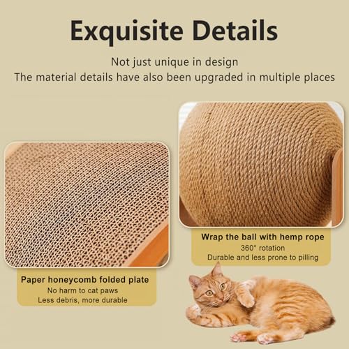Rascador para gatos de madera con bola giratoria para interiores miniatura 6