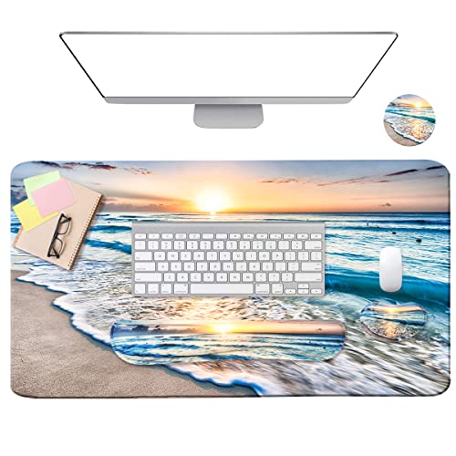 Image of WB WEIRDBEAST 4-In-1 Large Gaming Mouse Pad,Keyboard Wrist Rest Pad&Wrist Support Mousepad Set,Extended Desk Pad Waterproof Desk Mat For Home Office Study Game-Beach