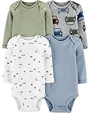Carter's Baby Boys 4-Pack Long-Sleeve Original Bodysuits Solids (9 Months, Multi/Stripes/Cars)