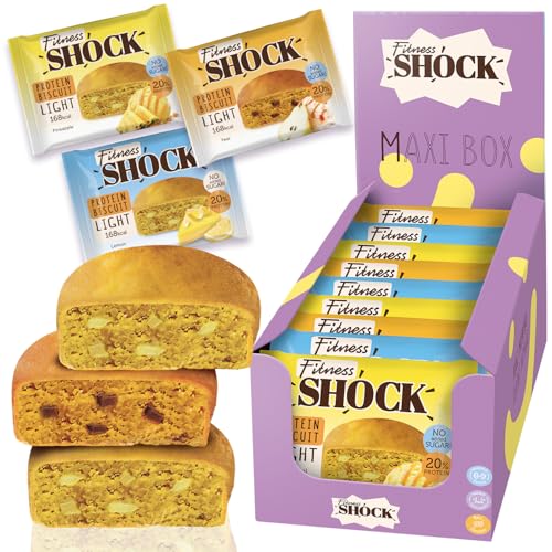 FitnesSHOCK Protein Snack Mixbox ohne Zucker, 20% Eiweiß, Nährstoffreich, Low Carb, Kalroienarm, Reich an Ballaststoffen, weiche Konsistenz, ohne GVO 9 Stück х 40g - verschiedene Früchte Sorten